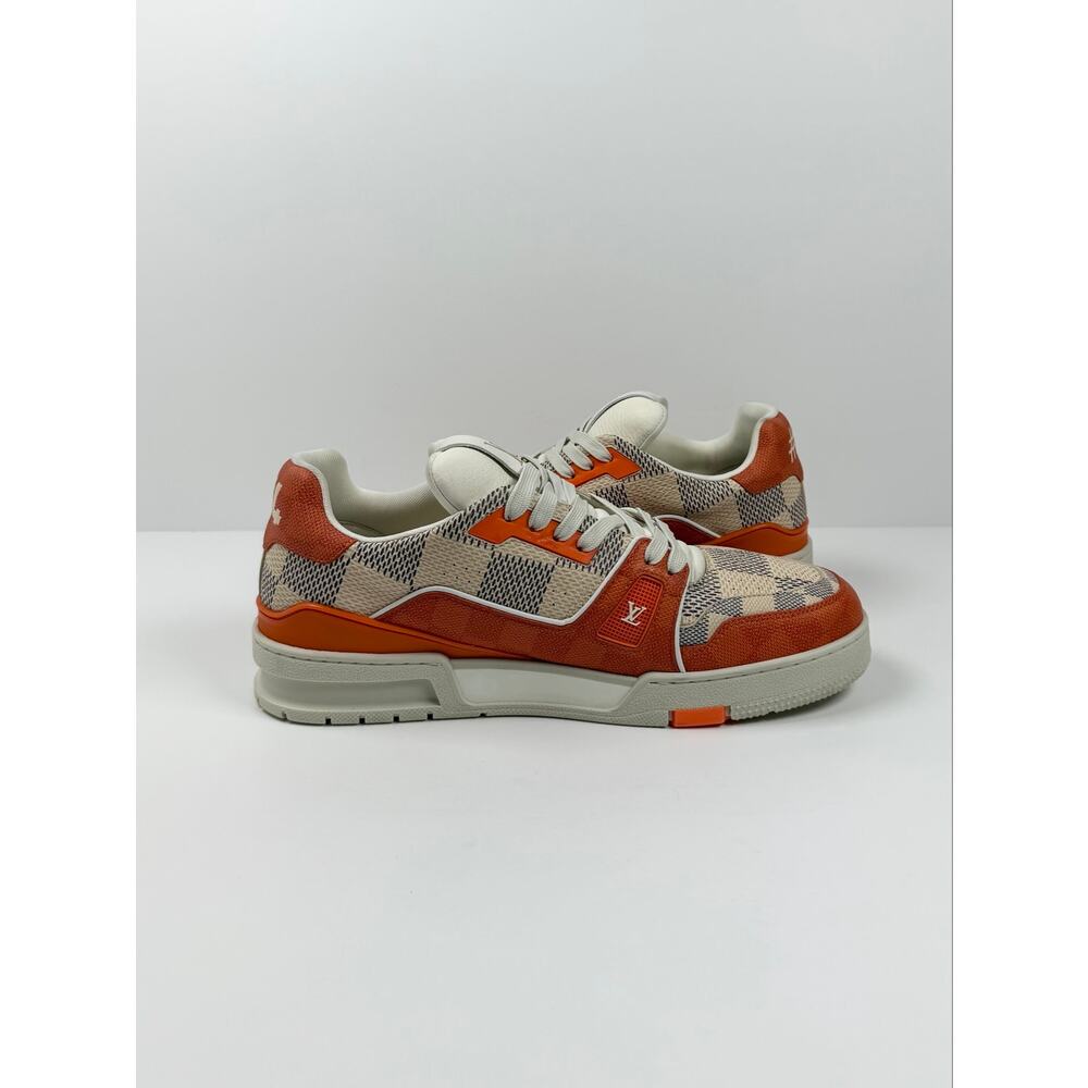 Size 9LV/10US - Louis Vuitton Damier White Orange Trainers - Picture 5 of 8